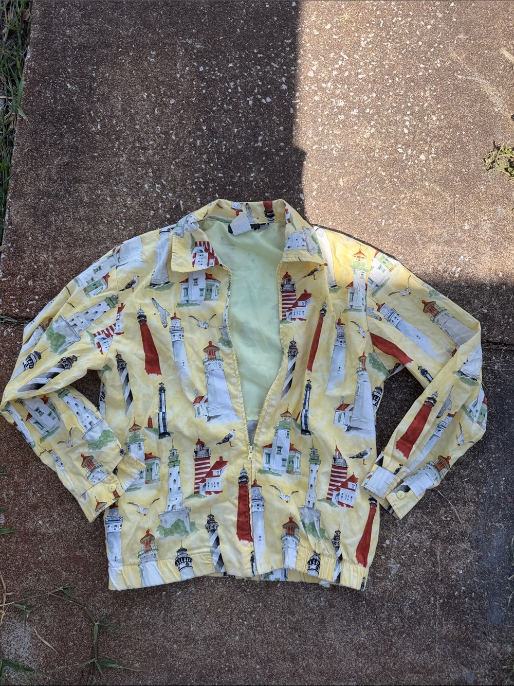 Tapestry Petite Vintage Yellow Lighthouse-Print Utility Jacket. Size S. EUC